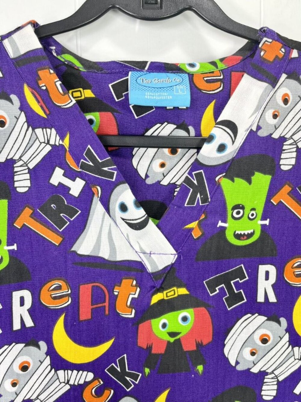 The Scrub Co Scrub Top Sz Large Halloween Ghost Witch Mummy Trick Or Treat EUC - Picture 2 of 6